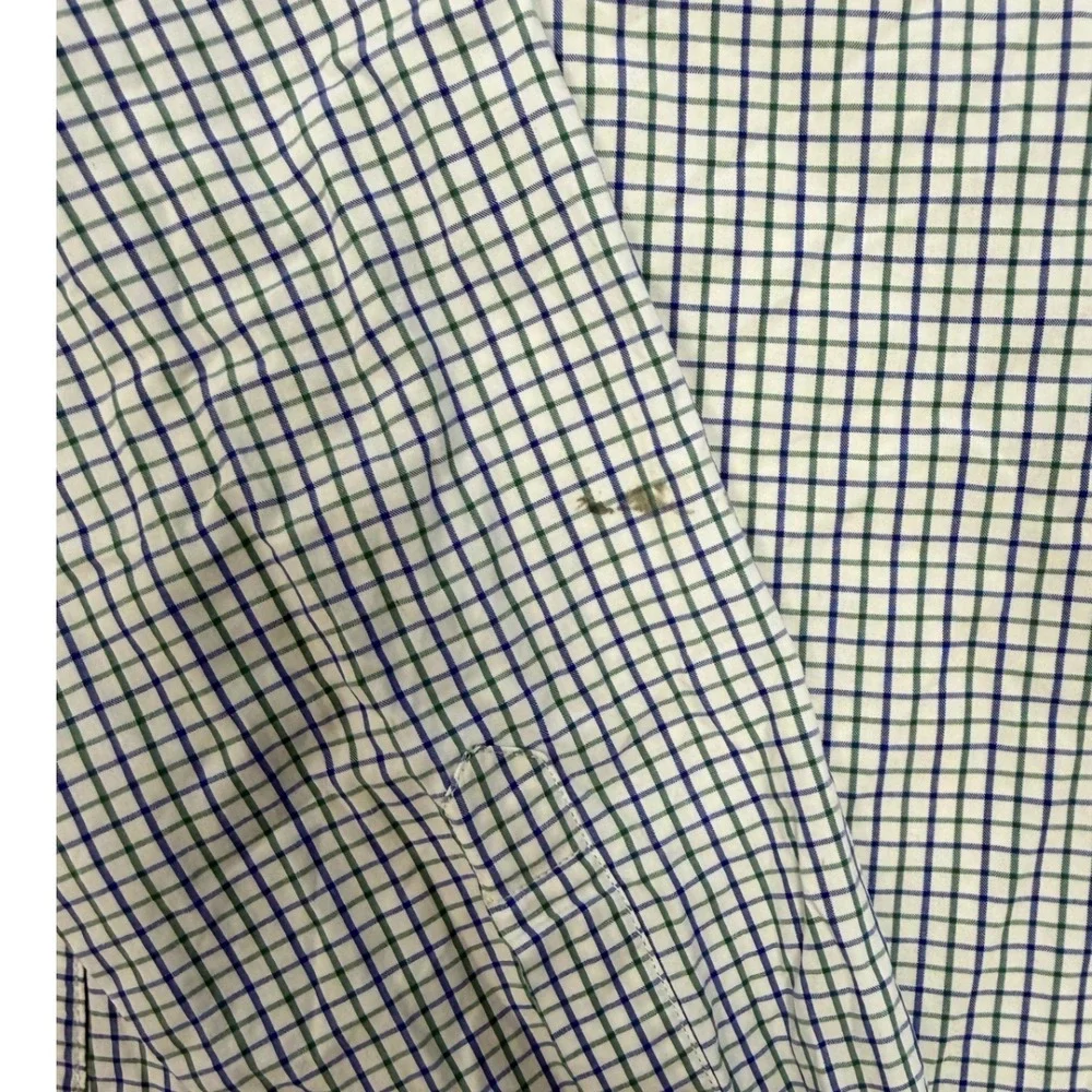 J. Crew Mens Large Blue Green Tattersall Check Cotton Button Down Shirt
